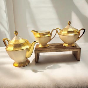 Vintage Zeh Scherzer Baveria Teapot, Creamer, Sugar Bowl, 1930’s