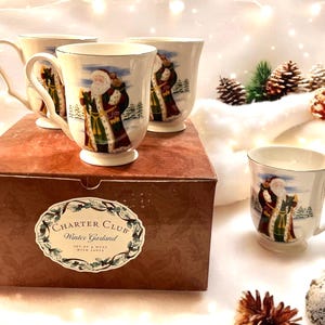 Vintage 1998 Set von 4 Charta Winter Girlande Santa Tassen