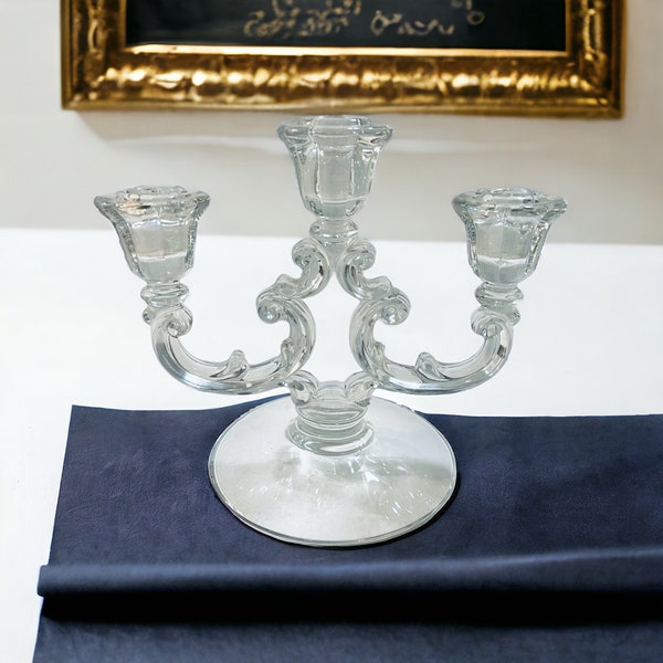 Vintage Cambridge Crystal 3 Flower Candleholder/Candelabra