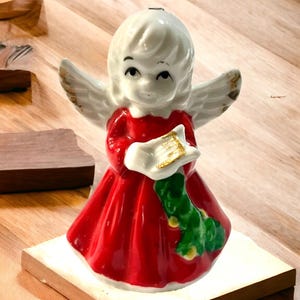 Vintage Porcelain  Red Dress Angel Ornament
