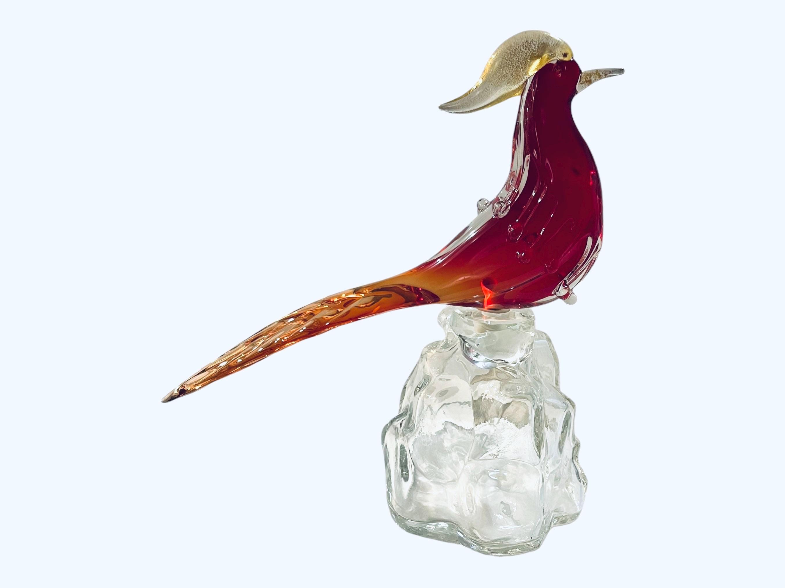 Vintage Archimede Seguso Made in Murano Glass Red Bird
