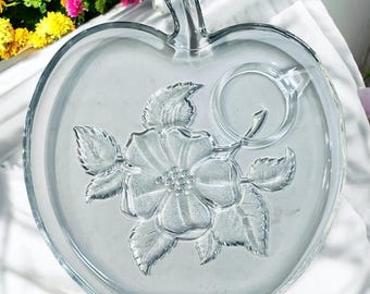 Vintage Hazel Atlas Set of 4 1950’s Clear Apple Blossom Plates