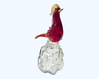 Vintage Archimede Seguso Made in Murano Glass Red Bird Figurine