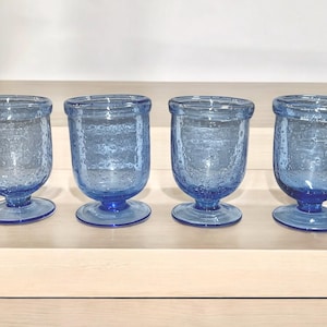 Vintage Set of 4 Blue Bubble Hand Blown Glasses