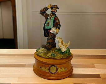 Vintage Emmett Kelly Clown de brievendrager maak iemand blij muziekdoos