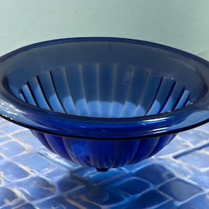Vintage Hazel Atlas Kobalt Blau gerippte Rührschüssel 1930 Depression Glas 9,5 &quot;x 3,75&quot;