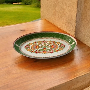 Vintage Email Studio Steinbock Green Peacock Austria Hand Made Enamel Bowl Trinket Dish
