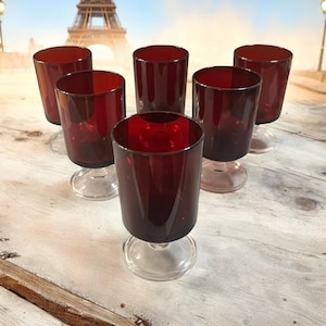 Vintage Set of 6 Cavalier Ruby by Cristal D&#39;Arque Durand Wine Glasses 4” France