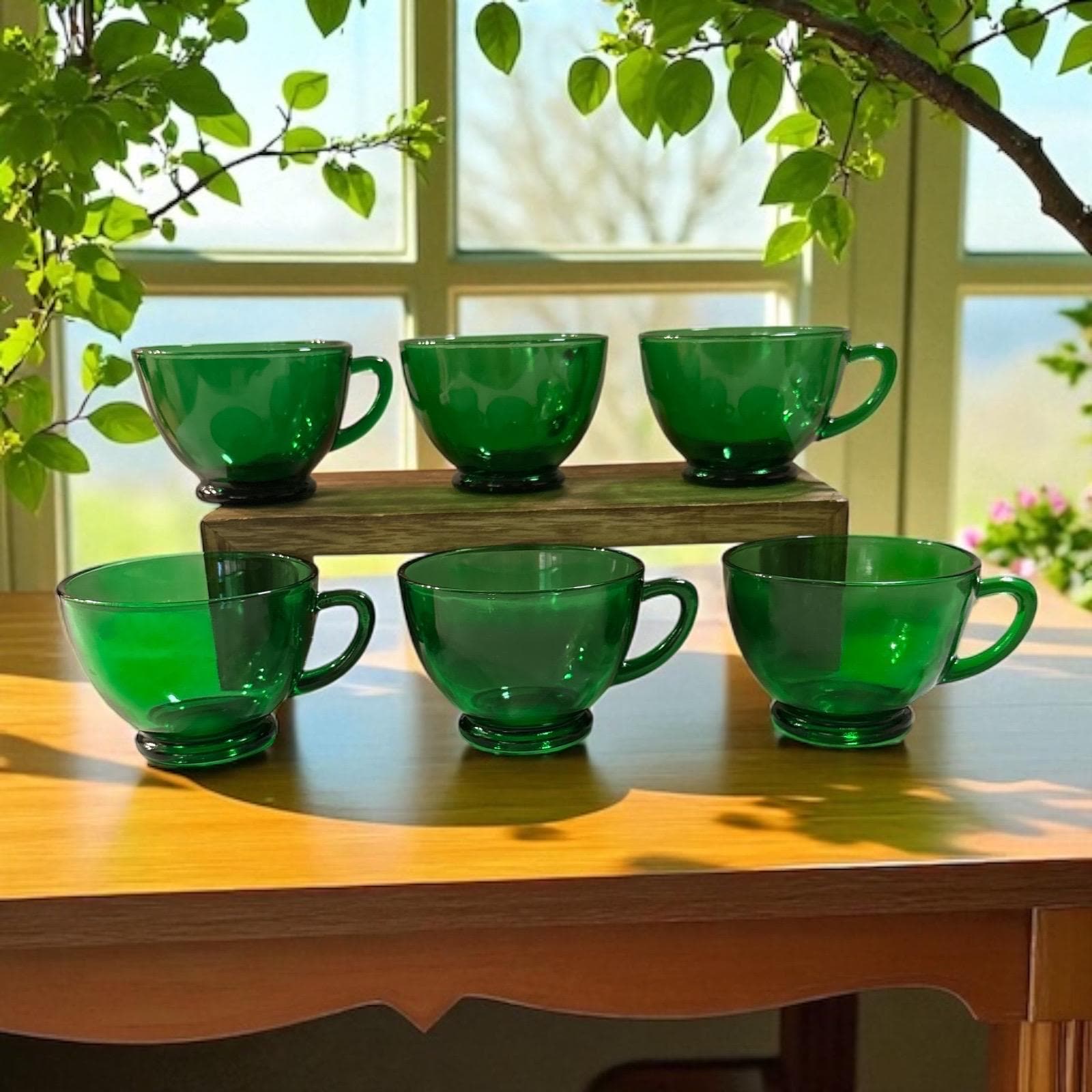 ヴィンテージ アンカーホッキング フォレストグリーン ガラスカップ 6