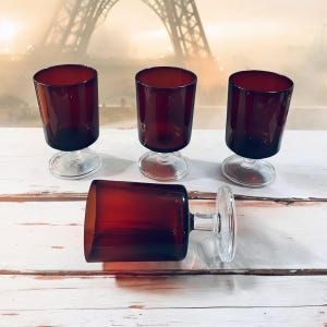 Vintage Set of 4 Cavalier Ruby by Cristal D&#39;Arque Durand Wine Glasses 4.5” France