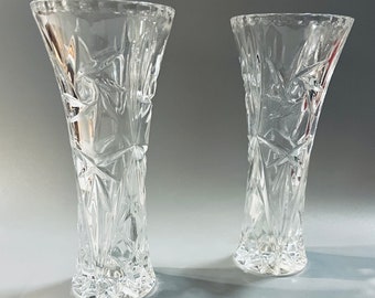 Vintage Lenox Crystal Set of 2 Pinwheel 6” Vases