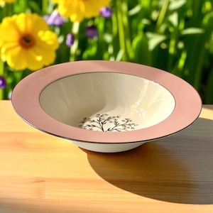 Vintage Homer Laughlin Cavalier Eggshell Pink Spring Floral 9.5” Serving Bowl
