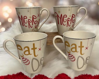 Lenox New Set of 4 Eat, Drink and  Merry 12 Oz Holiday Mugs, Boxed