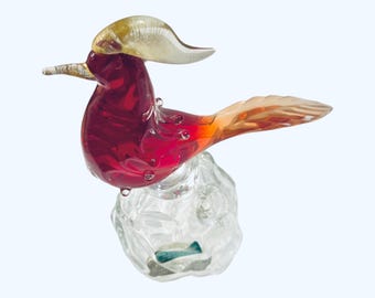 Vintage Archimede Seguso Made in Murano Glass Red Bird Figurine