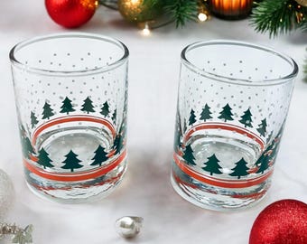 Vintage Set of 2 Libbey Christmas Winterland Votive Candle Holders