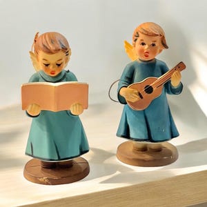 Vintage Celluloid Set of 2 Choir Angels Ornament Duo