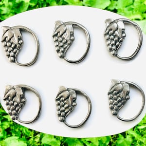 Vintage Pewter Set of 6 Grape Napkin Rings