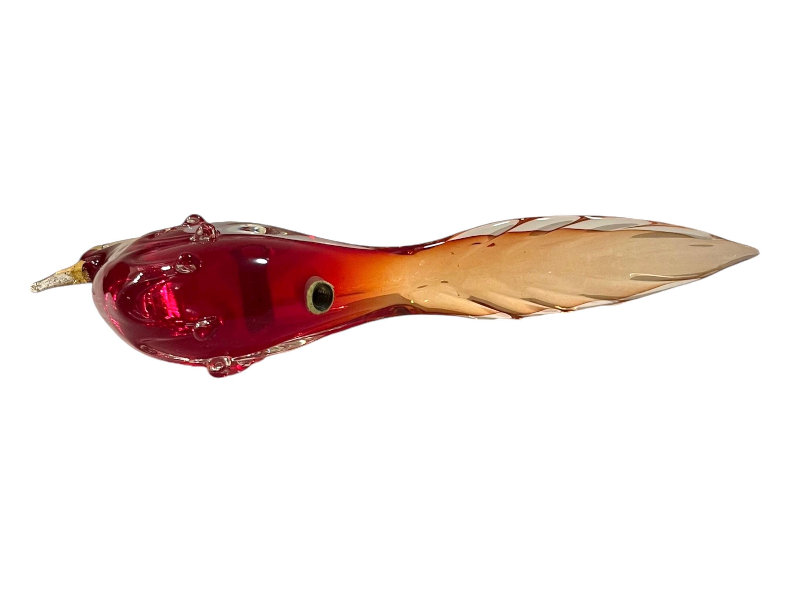 Vintage Archimede Seguso Made in Murano Glass Red Bird Figurine