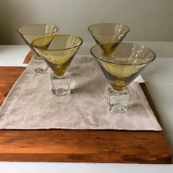 Vintage Gold Martini Ice Cube Glasses Set/4