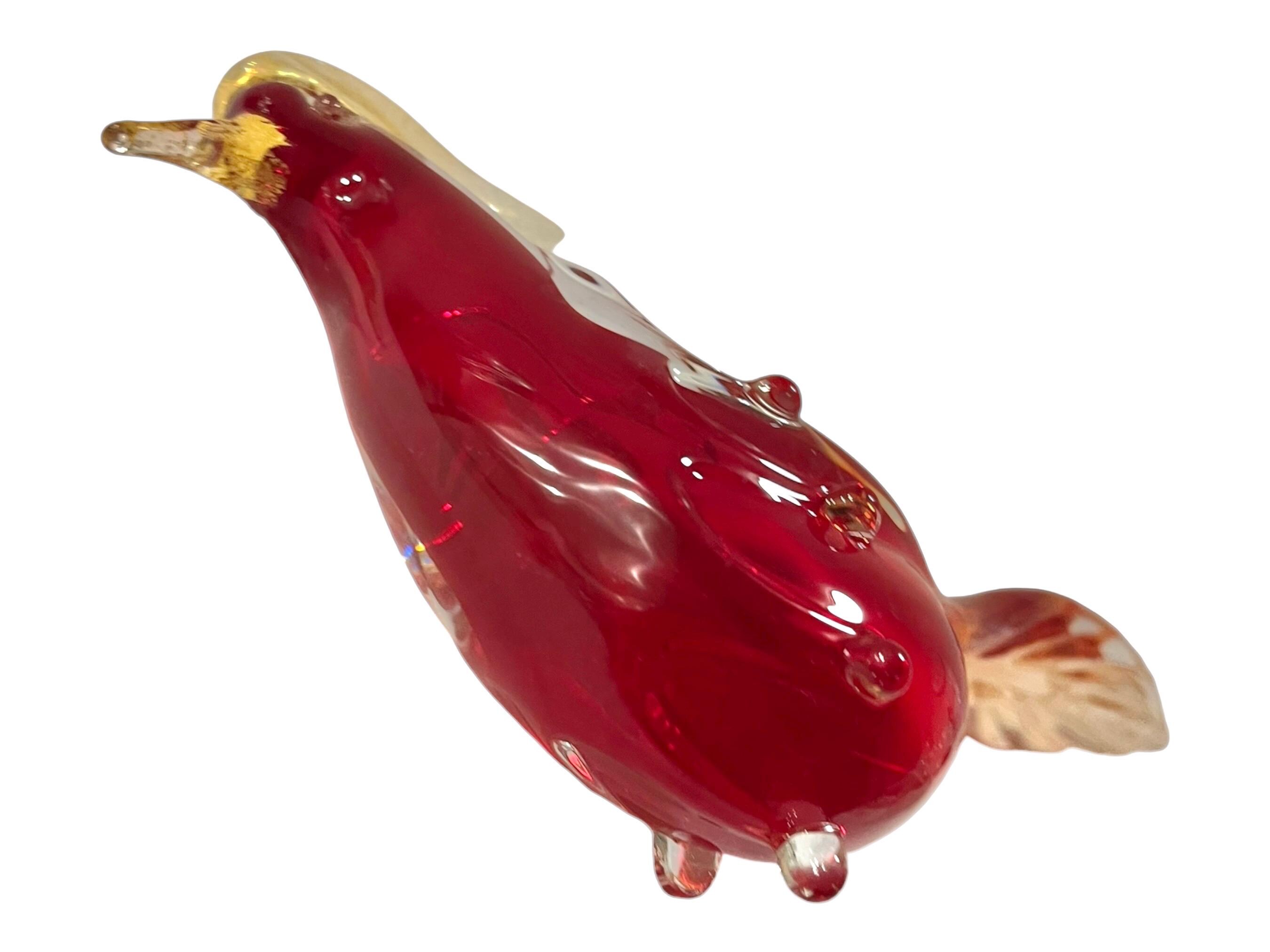 Vintage Archimede Seguso Made in Murano Glass Red Bird