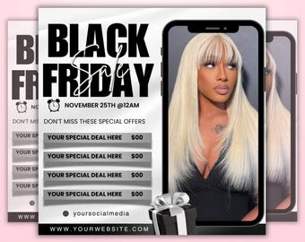 Black Friday Flyer, Black Friday sale Flyer, Black friday Special Sale, Cyber Monday, Beauty, Lashes, Make up, Nails, Hair, Canva, Editable