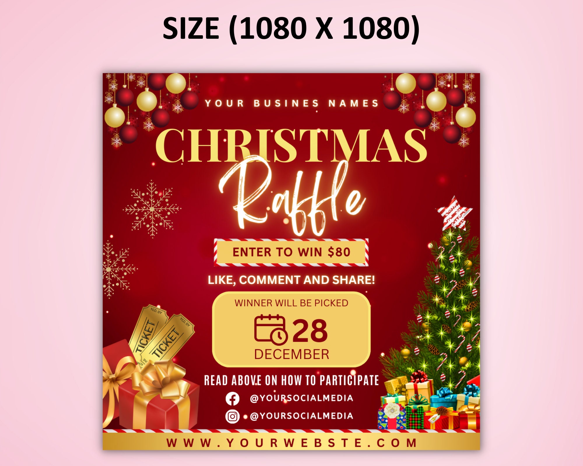 Christmas Raffle Flyer, Christmas Giveaway Flyer, Holiday Flyer ...