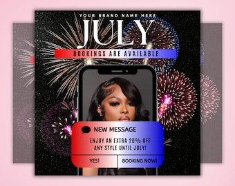 July Booking Flyer, 4th Of July Booking Flyer, Independence Day Flyer, July Bookings Appointments Available Flyer, July Books Open Now