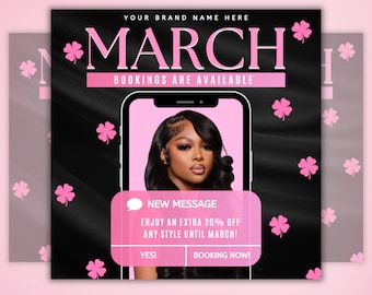 March Booking Flyer, March madness Booking Flyer, March Book Now Appointments Available flyer, Beauty, Lashes, Make up, Nails, Hair