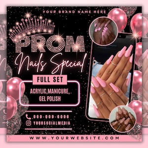 Prom Nails Special Flyer, Prom Booking Flyer, Prom Season , Prom Special flyer, Prom Invite, Beauty, Lashes, Make up, Nails, Hair, Canva