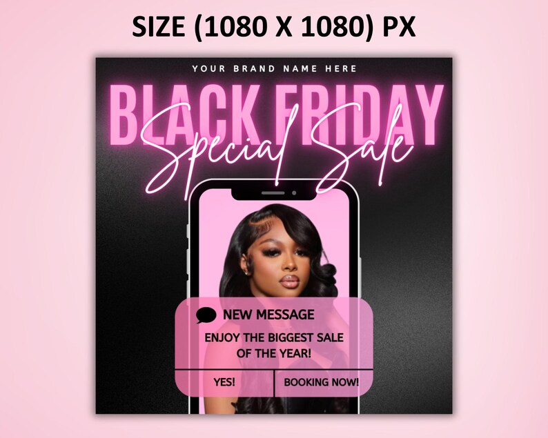 Folleto de Black Friday, folleto de ofertas de Black Friday, oferta especial de Black Friday, Cyber Monday, belleza, pestañas, maquillaje, uñas, cabello, Canva, editable imagen 4