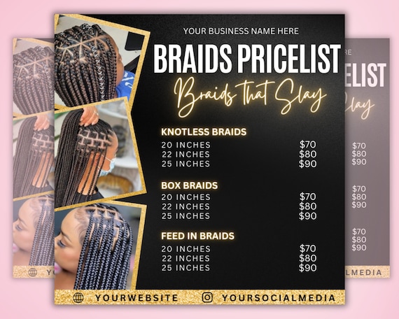 Braids Price List Flyer Template, Price Sheet, Pricelist Flyer, Pricing Guide Sheet, Salon Business Flyer, Hair Pricing Flyer, Canva