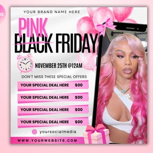 Pink Friday Flyer, Black Friday sale Flyer, Black friday Special Sale, Cyber Monday, Beauty, Lashes, Make up, Nails, Hair, Canva, Editable image 2