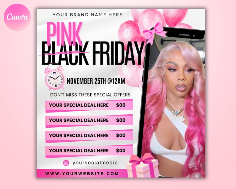 Pink Friday Flyer, Black Friday sale Flyer, Black friday Special Sale, Cyber Monday, Beauty, Lashes, Make up, Nails, Hair, Canva, Editable image 2