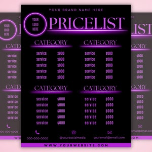 Price List Template, Price Sheet, Pricelist Flyer, Pricing Guide Sheet, Salon Business Flyer, Hair Pricing Flyer, Canva Editable Template