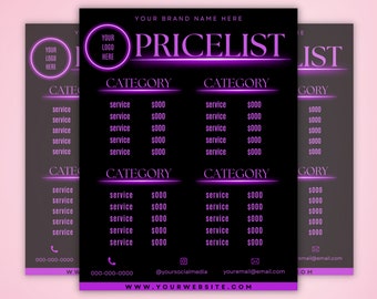Price List Template, Price Sheet, Pricelist Flyer, Pricing Guide Sheet, Salon Business Flyer, Hair Pricing Flyer, Canva Editable Template