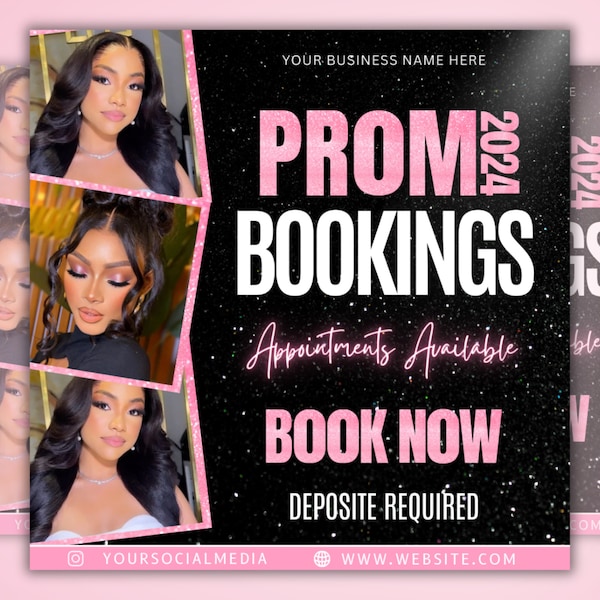 Prom Flyer, Prom Booking Flyer, Prom Season , Prom Special flyer, Prom Invite, Beauty, Lashes, Make up, Nails, Hair,Canva Editable Template