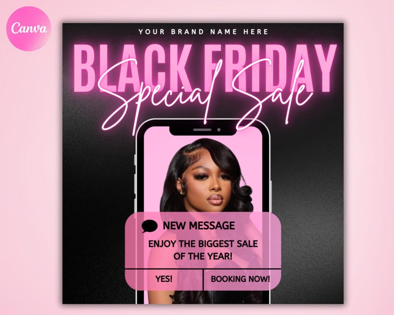 Folleto de Black Friday, folleto de ofertas de Black Friday, oferta especial de Black Friday, Cyber Monday, belleza, pestañas, maquillaje, uñas, cabello, Canva, editable imagen 2