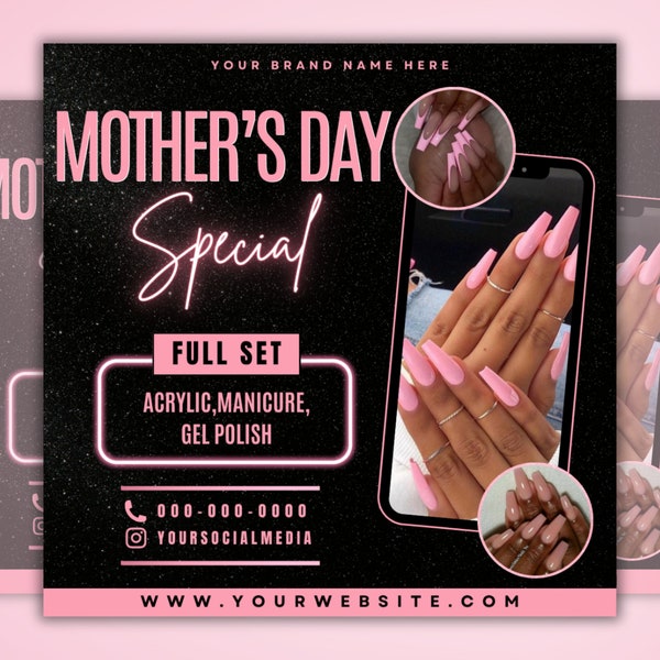 Mothers Day Nails Special Flyer, Nails Special Flyer, Mothers Day Special Flyer, Nail Tech Flyer, Nails Special Deal Flyer, Canva Editable