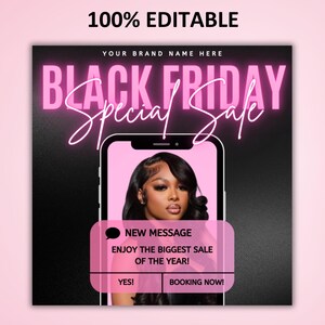 Folleto de Black Friday, folleto de ofertas de Black Friday, oferta especial de Black Friday, Cyber Monday, belleza, pestañas, maquillaje, uñas, cabello, Canva, editable imagen 3