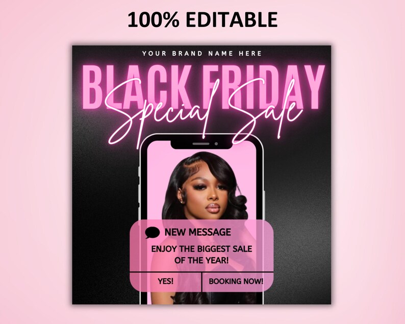 Folleto de Black Friday, folleto de ofertas de Black Friday, oferta especial de Black Friday, Cyber Monday, belleza, pestañas, maquillaje, uñas, cabello, Canva, editable imagen 3