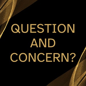 Puede incluir: Un fondo negro con ondas de purpurina dorada y el texto "QUESTION AND CONCERN?" en dorado.