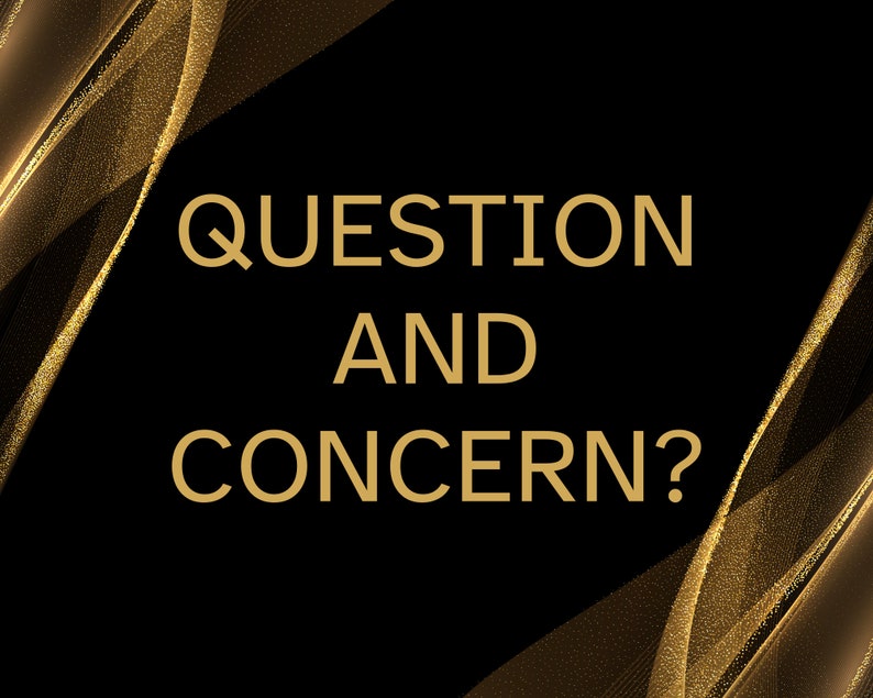 Puede incluir: Un fondo negro con ondas de purpurina dorada y el texto "QUESTION AND CONCERN?" en dorado.
