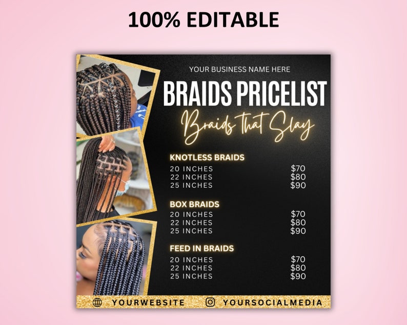 Braids Price List Flyer Template, Price Sheet, Pricelist Flyer, Pricing Guide Sheet, Salon Business Flyer, Hair Pricing Flyer, Canva image 3