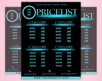 Price List Template, Price Sheet, Pricelist Flyer, Pricing Guide Sheet, Salon Business Flyer, Hair Pricing Flyer, Canva Editable Template