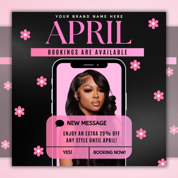 April Booking Flyer, Spring Booking Flyer, April Book Now Appointments Available flyer, Beauty, Lashes, Make up, Nails, Hair,Canva Editable