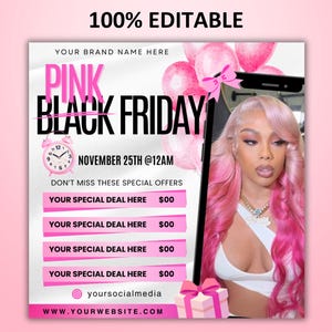 Pink Friday Flyer, Black Friday sale Flyer, Black friday Special Sale, Cyber Monday, Beauty, Lashes, Make up, Nails, Hair, Canva, Editable image 3