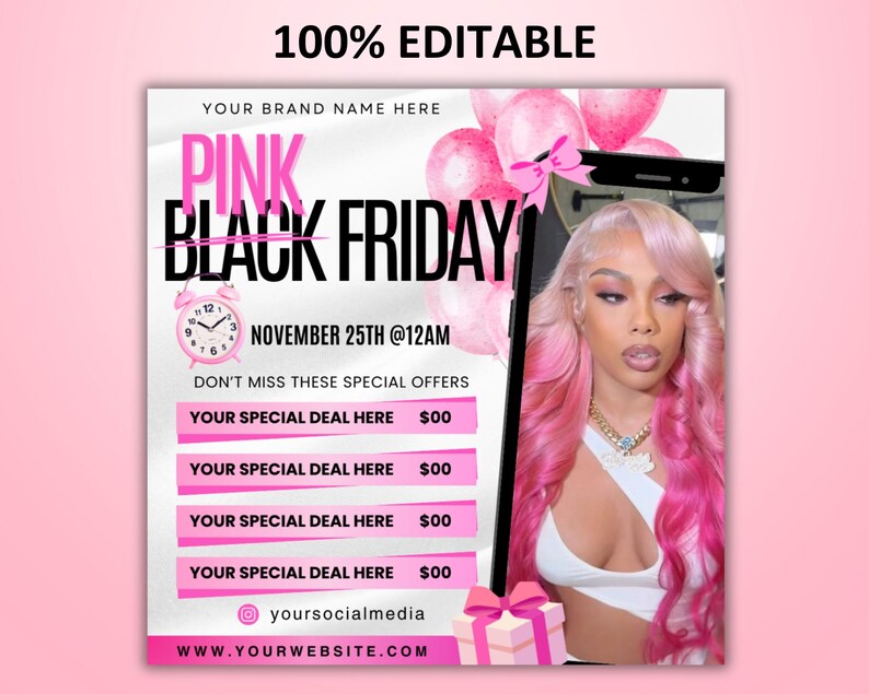 Pink Friday Flyer, Black Friday sale Flyer, Black friday Special Sale, Cyber Monday, Beauty, Lashes, Make up, Nails, Hair, Canva, Editable image 3