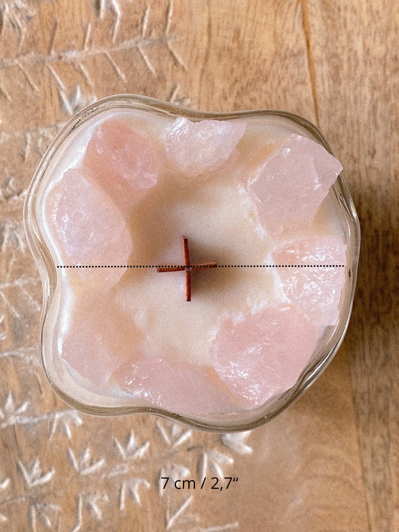 Améthyste apaisante Traho, quartz rose affectueux, bougie en cire de soja infusée de cristaux de citrine avec mèche en bois et poudre scintillante image 10