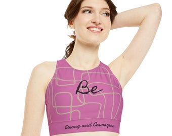 Bescheiden crop-bikinitop met hoge hals voor de bescheiden meid | Bescheiden badpaktopje roze