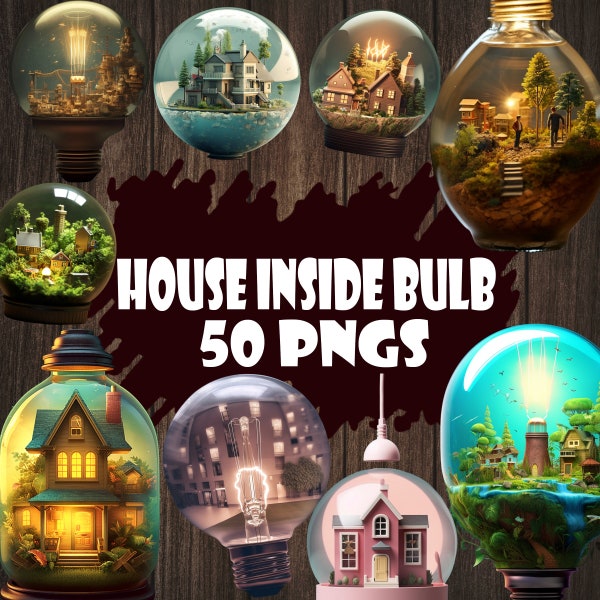 The house inside bulb, Bulb Graphics, Commercial Use, Unique Home Décor Digital Art Collection, instant download | digital files